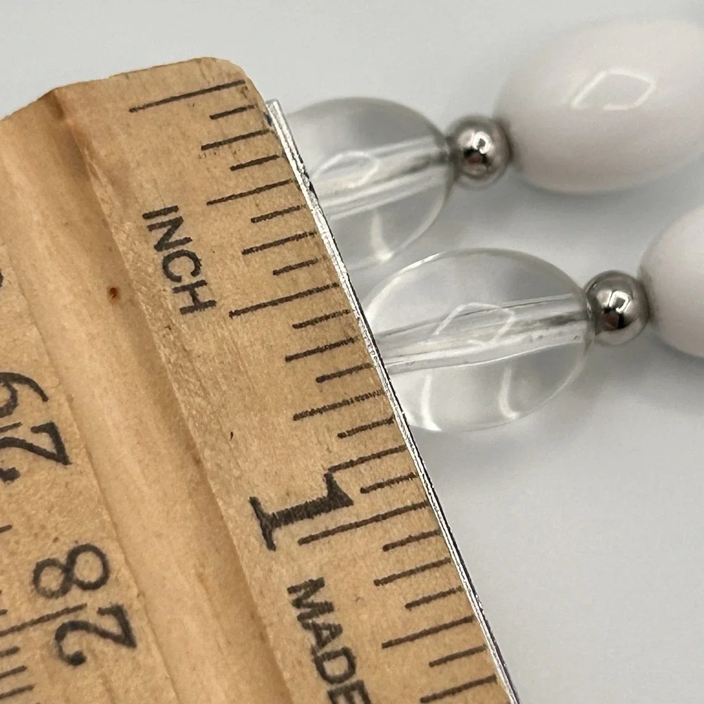 Vintage Trifari Necklace Silver tone White Lucite Single Strand Spacer Bead 12